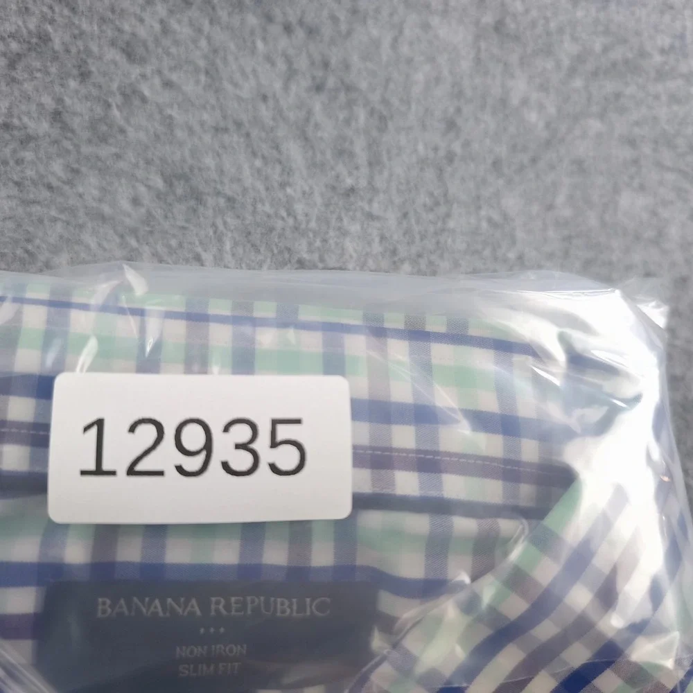 Banana Republic Dress Shirt Mens 16 16.5 34/35 Large Multicolor Plaid Slim Fit